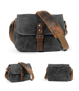 Outdoor Men's Photography <b>Bags</b> Professional Waterproof Waxed Canvas <b>Camera</b> <b>Bags</b> <b>Messenger</b> <b>Bag</b> With Leather Trim - Product Image 4
