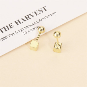 <b>Stud</b> <b>Earrings</b> 4Mm Square Gold Geometric Design For Couples Gift - Product Image 3