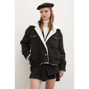 Blouson en daim noir avec doublure en peluche coupe-vent pour femme - Product Image 4