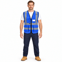 Gilet de travail réfléchissant pour entrepôt avec poches utilitaires, fenêtre pour badge d'identification et fermeture éclair frontale