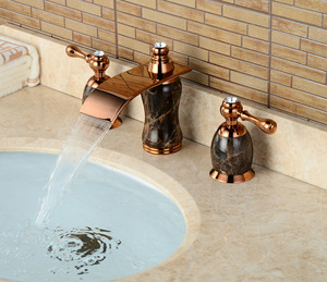 Salle de bain Laiton Cascade Sortie Café Net Jade Pierre Séparé Trois Trous Huit Pouces Trou Moyen Lavabo Robinets - Product Image 5