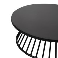 Ensemble de table basse ronde d'extérieur moderne noire pour hôtel, terrasse, piscine, salon de jardin, avec structure en aluminium et plateau en pierre frittée