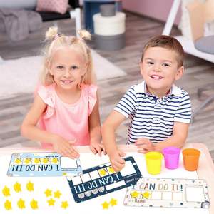 Tableau de récompenses magnétique en PVC pour enfants, design arc-en-ciel bohème, jetons étoiles, objectifs personnalisables pour la maison et la salle de classe - Product Image 4