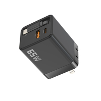 Adaptateur de chargeur de téléphone GaN 65W 2026 à 2 ports avec câble rétractable, charge rapide 5V3A 9V3A 12V3A 15V3A pour téléphone portable/MacBook