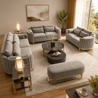 Canapé d'angle moderne de luxe léger trois places en velours gris capitonné, ensemble combiné pour appartement - Meilleures ventes