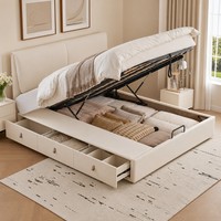 Queen- und King-Size-Bettgestell mit cremefarbenem Kunstleder für weiche Schlafzimmermöbel