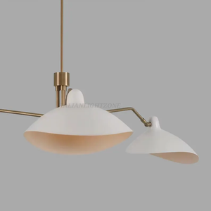 Lustre moderne en laiton fait main à 3 lumières, abat-jour blanc incurvé, luminaire de plafond Sputnik de style mid-century, semi-encastré - Product Image 4
