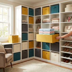 <span class=keywords><strong>Caja</strong></span> organizadora plegable de tela no tejida al por mayor de 11 pulgadas con asa, cajón de tela duradero para estantería modular - Product Image 2