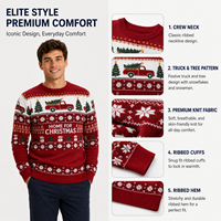 Pull de Noël moche en tricot pour toute la famille, motif voiture vintage, sapin et flocon de neige, couleur bordeaux, assorti parent-enfant, pour les fêtes, fabricant