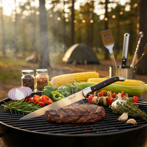 Juego de Utensilios <span class=keywords><strong>Profesionales</strong></span> para Barbacoa de Acero Alemán Forjado, Cuchillo Laguiole para Trinchar, Tenedor de 8 Pulgadas para Parrilla de Carbón, Ecológico - Product Image 2