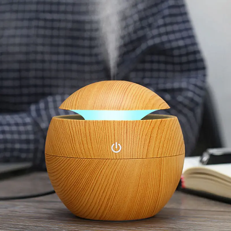 USB Wood Humidifier Aromatherapy 130ML Mini Portable Mist Maker Aroma Essential Oil Light Wooden Diffuser