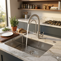 Robinet de cuisine monocommande en acier inoxydable 304 brossé, moderne, à montage sur plan, avec cartouche céramique, pour eau chaude et froide
