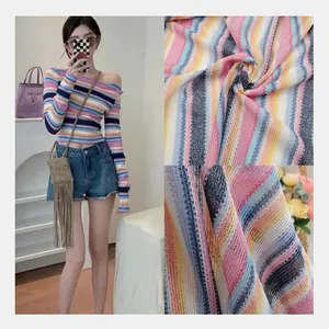 Eco-friendly New design Colorful Fashion Knitted Warp Tricot Knit Crochet Net Fabric Crochet Knit Rainbow Crochets Jacquard Fabric