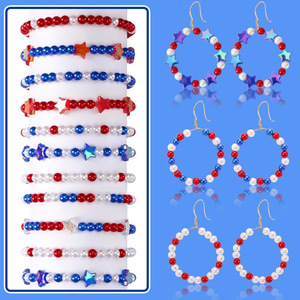 Diy Independence Day Necklace And <b>Bracelet</b> Set 1200 6mm <b>Red</b> White Blue Pearls For <b>Bracelet</b> Making Plastic Resin Round Shape - Product Image 5