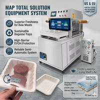 Machine d'emballage sous atmosphère modifiée (MAP) industrielle avec plateaux en bagasse doublés EVOH et film d'étanchéité haute barrière : solution complète