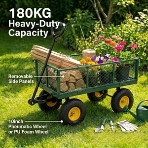 Carrello da Giardino in Acciaio a Rete TC1840S, Carrello Pieghevole Multiuso con Lati Rimovibili, Ruote Pneumatiche da 10 Pollici 3.50-4 - Product Image 1