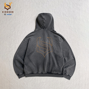 ผู้ผลิตเสื้อผ้า เสื้อฮู้ดดี้ผ้าเฟรนช์เทอร์รี่ 100% คอตตอน ทรงโอเวอร์ไซส์ สไตล์วินเทจ ล้างสีแบบแอซิดวอช ขาดๆ แบบดิสเทรส ซิปหน้า - Product Image 3