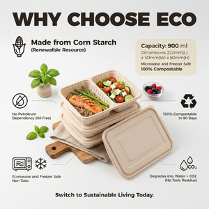 Boîte à emporter carrée à compartiments séparés en amidon de maïs, <span class=keywords><strong>vaisselle</strong></span> 100 % <span class=keywords><strong>compostable</strong></span> - Product Image 3