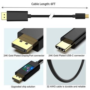 USB tip C DisplayPort kablosu 1.8 4K 60Hz 2K 144Hz tip C DP kablosu HDTV monitör ve projektör için - Product Image 5