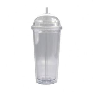 Bouteille d'eau isotherme double paroi en plastique sans BPA de 20 oz pour étudiants avec paille - Product Image 1