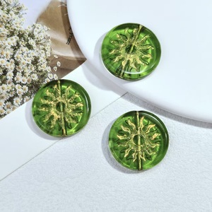 Cuentas de Vidrio Redondas con Diseño de <span class=keywords><strong>Sol</strong></span> de 21.5 mm, Bañadas en Oro - Product Image 3