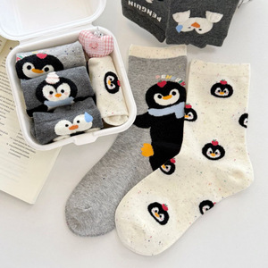 Penguin Crew <b>Socks</b> For Women Mid Calf Soft Flocked Cartoon Anime Style Breathable Keep Warm Youth Autumn <b>Winter</b> - Product Image 1