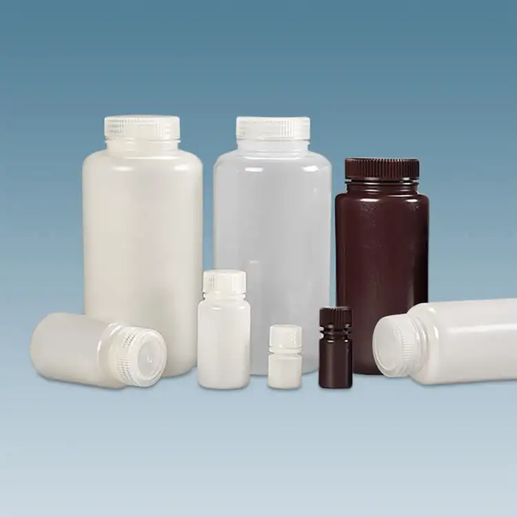 Échantillons gratuits 8ml 15ml 30ml 60ml 125ml 250ml 500ml 1L bouteilles de réactif à large bouche en plastique HDPE PP pour laboratoire