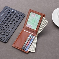 Dompet Pria Minimalis Lipat Tipis Bahan Kulit Lembut, Tempat Kartu Terbuka, Model Slim, Barang Baru