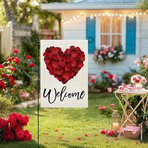 علم حديقة لعيد الحب مقاس 12×18 بوصة، تصميم مزدوج الجانب بزهور وقلوب، زينة ترحيبية للساحة الخارجية - Product Image 6