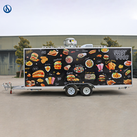 Remorque de restauration mobile Honlu, food truck carré à double essieu, entièrement équipée pour la vente de burgers, sandwichs et autres plats préparés.
