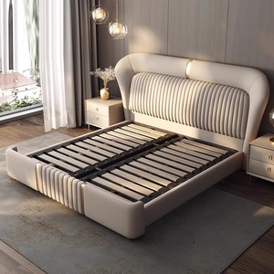 Lussuoso <span class=keywords><strong>Letto</strong></span> <span class=keywords><strong>Matrimoniale</strong></span> in Legno con Rivestimento Imbottito, Struttura in Pelle, Design Confortevole e Spazioso con Contenitore - Product Image 3