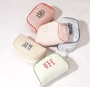 Hot <strong>Sale</strong> Striped Cotton <strong>Cosmetic</strong> <strong>Bag</strong> Custom Name Wedding Gift <strong>Bag</strong> for Women Large Capacity Travel Zipper Pouch - Product Image 1