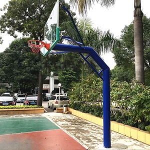 Canasta de Baloncesto para Exteriores de 3.05m con Tablero de Vidrio Templado, Fija en el Suelo, de Hierro Fundido, Equipo para Cancha Azul - Product Image 4
