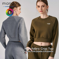Sweat-shirt court à col rond pour femme, mélange de coton de haute qualité, évacuation de l'humidité, manches raglan élastiques, haut de sport ample, vente en gros