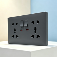 Prise murale double A6 à 5 broches avec interrupteur, coque ignifuge, cadre en acier, contact en bronze, prise universelle avec voyant lumineux