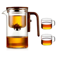 Théière en verre magique de 800 ml avec infuseur et poignée en bois, séparation eau/infusion, vente chaude en usine