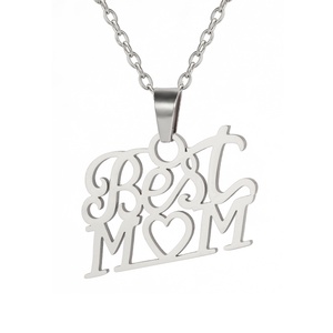 Cadeau pour la fête des mères, collier tendance avec pendentif BEST MOM, colliers en acier inoxydable, collier avec pendentif en forme de cœur et de fleur - Product Image 4
