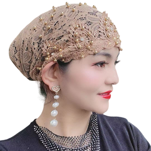 หรับผู้หญิงผ้าโพกหัวผ้าโพลีเอสเตอร์ผูกโบว์แบบปรับแต่งได้หมวกแก๊ปผ้าโพกหัวสไตล์อาหรับพิมพ์ลายระบายอากาศได้ผ้าทอสี่ชิ้น - Product Image 1