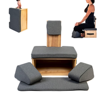 Chaise de méditation avec support de posture et dossier, banc de yoga en bois avec coussin d'assise, boîte de rangement, chaise de méditation portable en bois