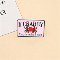 Broche en émail 'Si Crabby revient à la plage' – Humour des vacances en bord de mer, crabe et slang, broche auto-décalqueuse, badge pour sac et revers, bijou