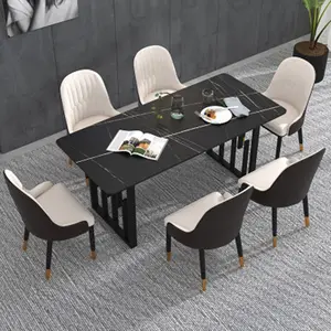 Metal demir yemek odası setleri sinterlenmiş taş mermer masa ve sandalye seti ev küçük daire dikdörtgen yemek masası