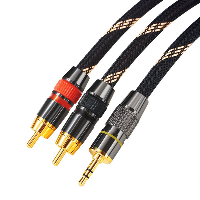 High Quality HiFi Oxygen-Free Copper 3.5mm 2 RCA Audio Cable 3.5mm TRS Male 2RCA Male Stereo Audio Y Splitter RCA Cable Speakers