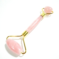 HZ Ensemble de rouleaux de massage anti-âge en quartz rose et jade naturel véritable, avec tampon en silicone, sans grincements, livraison immédiate
