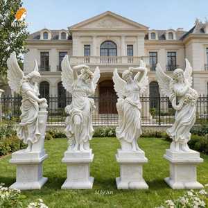 Statua di Angelo delle Quattro Stagioni in Marmo Bianco a Grandezza Naturale MILY, Scultura in Stile Europeo per Giardini e Ville all'Aperto - Product Image 2