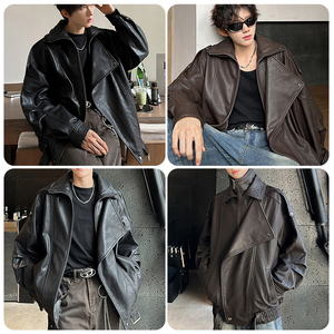Nuova Giacca Unisex in Pelle PU Stile Americano Retrò, Formale, Lunga, Fresca e Comoda con Colletto Rialzato - Product Image 4