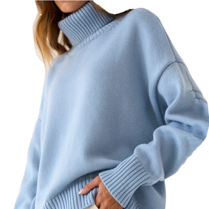 Suéter de punto personalizado para mujer, cuello alto, holgado, jersey de invierno, venta al por mayor - Product Image 1