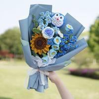 Lot de fleurs artificielles en gros pour mariage : roses à tige, tulipes, bouquets tricotés, fleurs au crochet faites à la main pour la Saint-Valentin