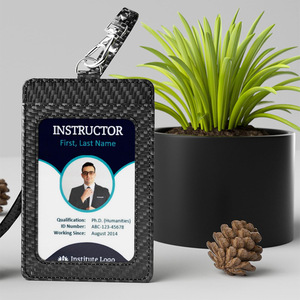 Carbon Fiber Textured Leather ID Card Holder Dual Slot With Lanyard Badge Holder For Work Permit <b>Name</b> <b>Tag</b> - Product Image 4