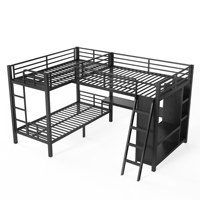 Lit superposé triple moderne en forme de L, taille XL, avec bureau et armoire, gain de place, pour enfants, adolescents, appartement, dortoir, ODM OEM