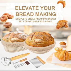 Quality Banneton <b>Bread</b> Proofing <b>Basket</b> with Essentials Set 10 Inch Oval and 9 Inch Round Rattan <b>Baskets</b> with Linen Liners - Product Image 5